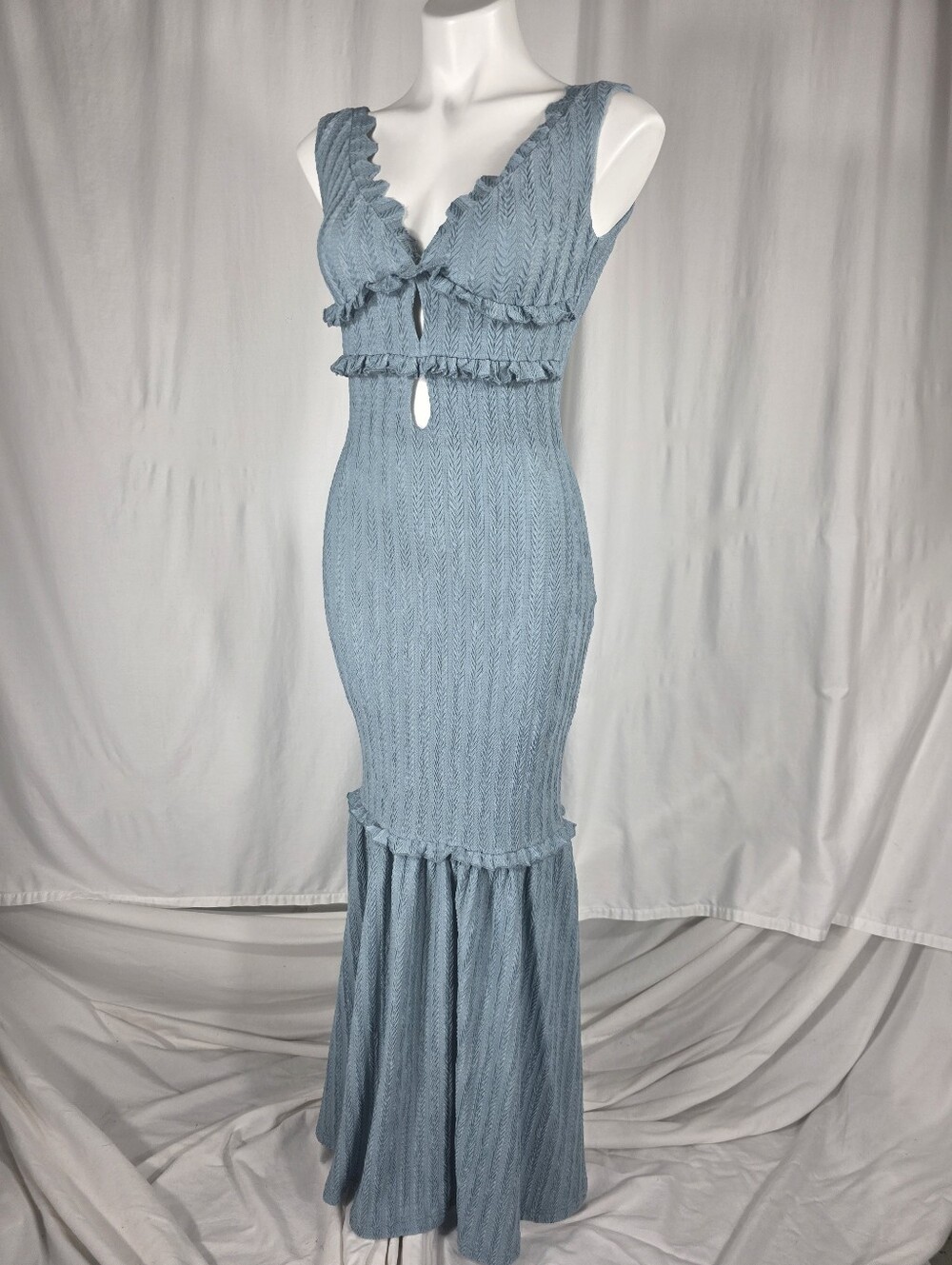 Commense Coastal Periwinkle Blue Romantic Feminine Ruffle Maxi Dress Small NWOT - Picture 2 of 12